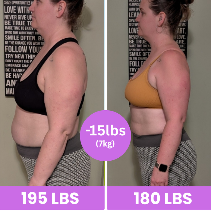 Lisa, 195 lbs to 180 lbs